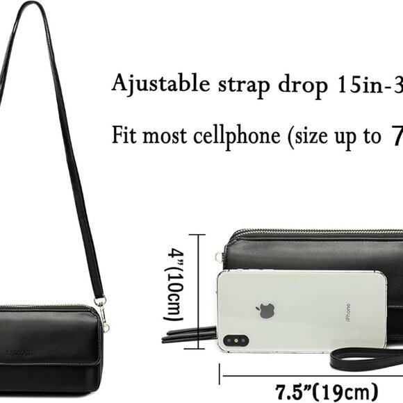 Vegan Leather Crossbody Wallet Wristlet RFID Phone Pocket for Women - Picture 6 of 8